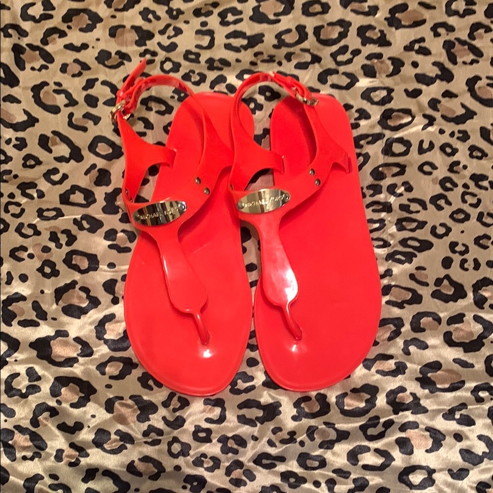 MK MICHAEL KORS Red -Coral plate jelly thong Sandals like NEW